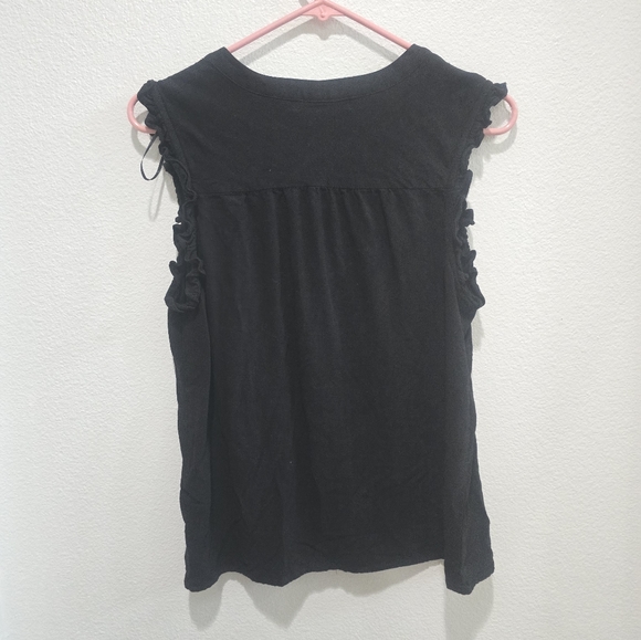 Black quarter sleeved tshirt with ruffling around arms by common collection Med. - Picture 2 of 3